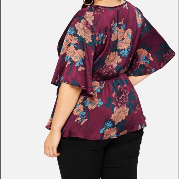 PLUS floral print peplum knot self tie wrap blouse - Picture 2 of 4